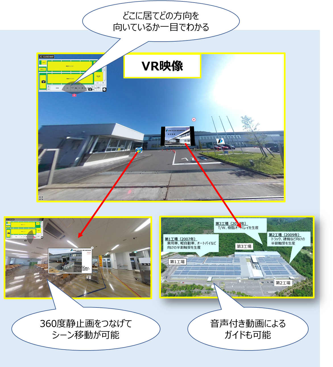 採用活動における学生向け工場見学としてVRを活用した際のVR映像画面