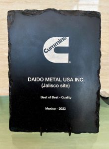 米国カミンズ社より「品質最優秀賞」を受賞